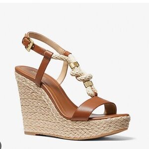 Michael Kors Holly Sandals Women's Size 6M Brown Rope Trim Wedge Heel